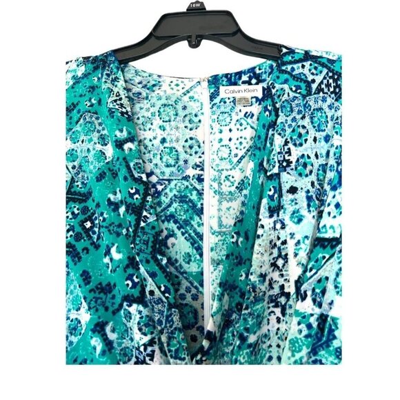 Calvin Klein Womens Blue Green Print V Neck Faux Wrap Sheath Dress Sz 18 W New - Picture 4 of 10